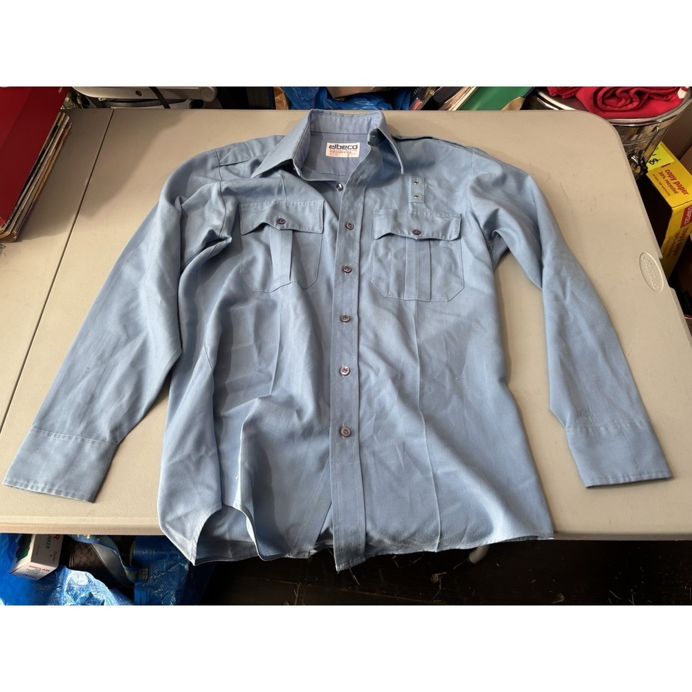 Vintage Elbeco Special Blue Dacron Polyester Long Sleeve Uniform Shirt 33 15.5